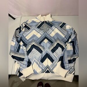 Y2K-era Sean John geometric pattern zip-up track jacket White & Blue